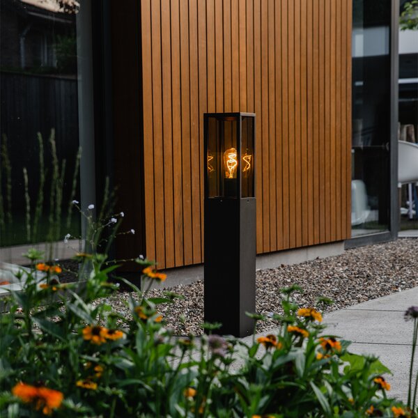 Lampă de exterior pe picior neagră cu sticlă fumurie 80 cm IP44 - Charlois