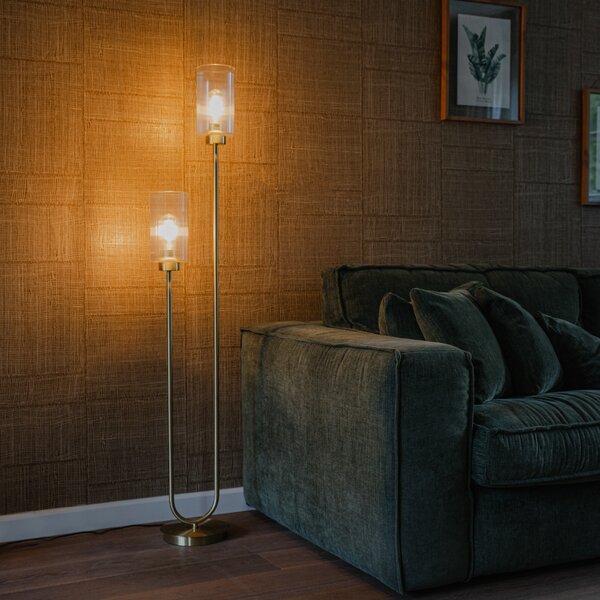 Lampă de podea Art Deco aurie cu sticlă 2 lumini - Laura