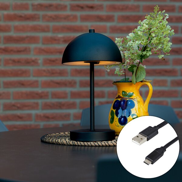 Lampă de masă de exterior neagră reîncărcabilă cu dimmer în 3 trepte - Keira