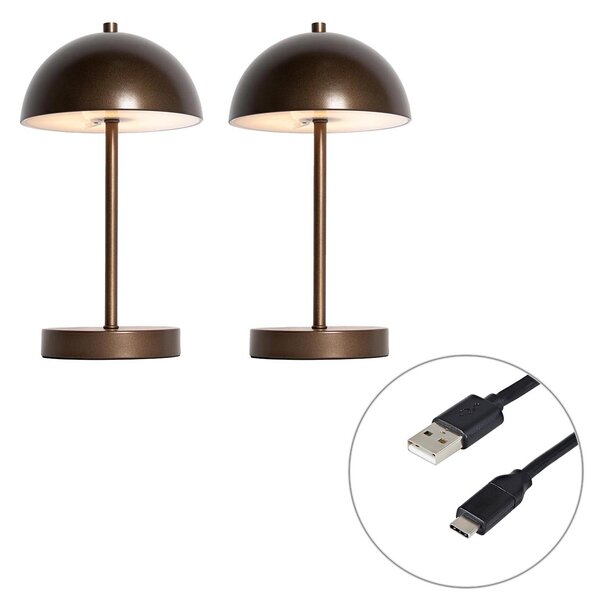 Set de 2 lămpi de masă pentru exterior bronz închis reîncărcabile cu LED, reglabile în 3 trepte - Keira