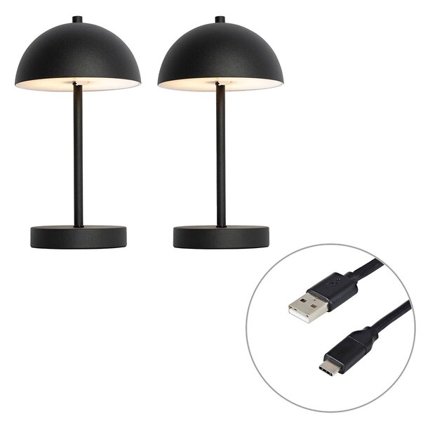 Set de 2 lămpi de masă exterioare ciupercă negre reîncărcabile - Keira