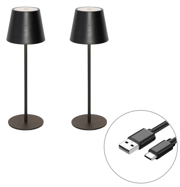 Set de 2 lămpi de masă negre cu dimmer și reîncărcabile - Murdock