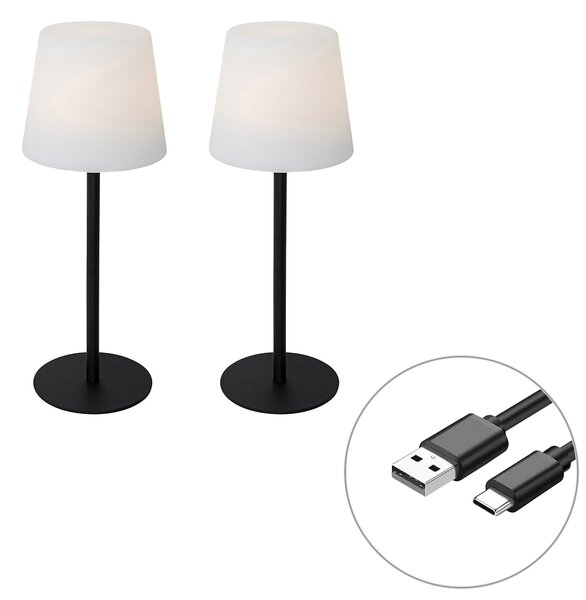 Set de 2 lămpi de masă negre reîncărcabile 40 cm IP54 - Jude