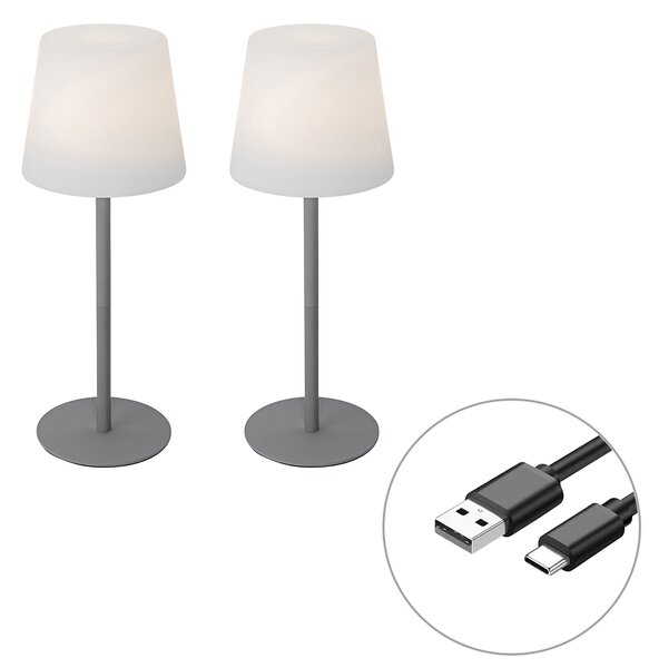 Set de 2 lămpi de masă reîncărcabile gri 40 cm IP54 - Jude