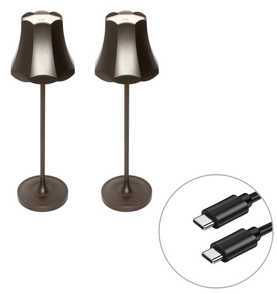 Set de 2 lămpi de masă retro bronz închis reîncărcabile IP44 - Granny
