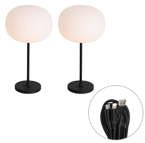 Set de 2 lămpi de masă moderne reîncărcabile albe - Maloi