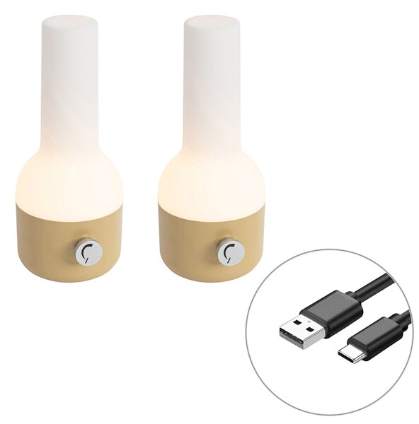 Set de 2 lămpi de masă pentru exterior auriu cu alb inclusiv LED reîncărcabil - Haard