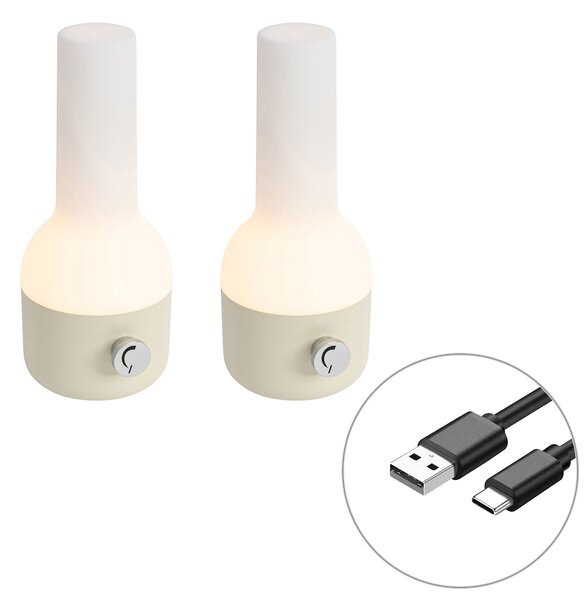 Set de 2 lămpi de masă pentru exterior bej cu alb, inclusiv LED reîncărcabil - Haard
