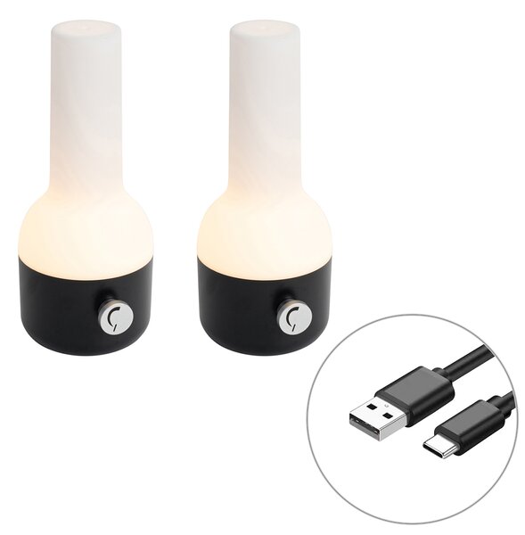 Set de 2 lămpi de masă pentru exterior negru cu alb inclusiv LED reîncărcabil - Haard