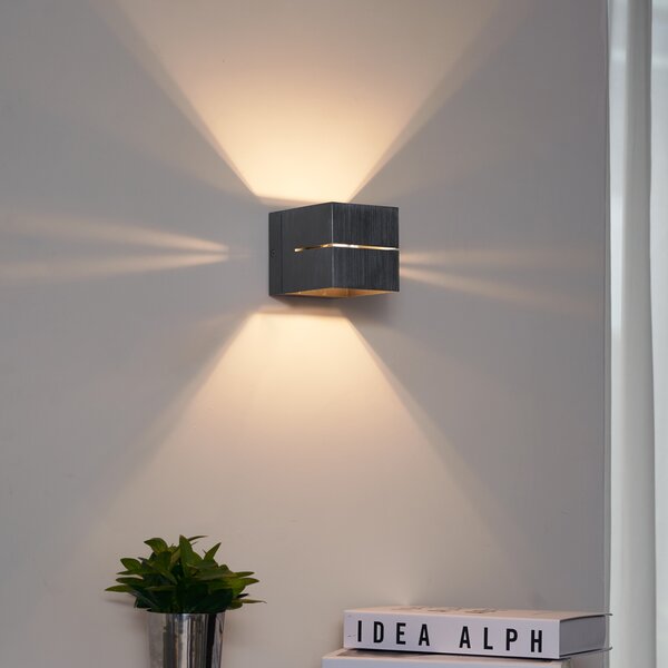 Lampă de perete modernă gunmetal cu efect de lumină - Transfer Groove