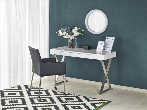 Birou Houston 440Cu sertare, 8x12x6cm, Argint, Alb lucios