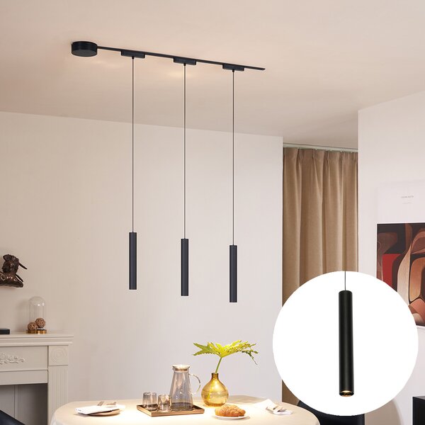 Sistem de iluminat pe șină modern cu 3 pendule negre monofazat - Magnetic Cassie
