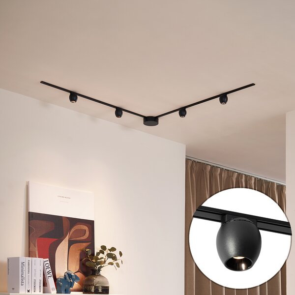 Sistem modern de iluminat pe șine cu 4 spoturi negre monofazate - Magnetic Zagaye
