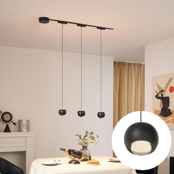 Sistem modern de iluminat pe șine cu 3 pendule negre monofazate - Magnetic Lance