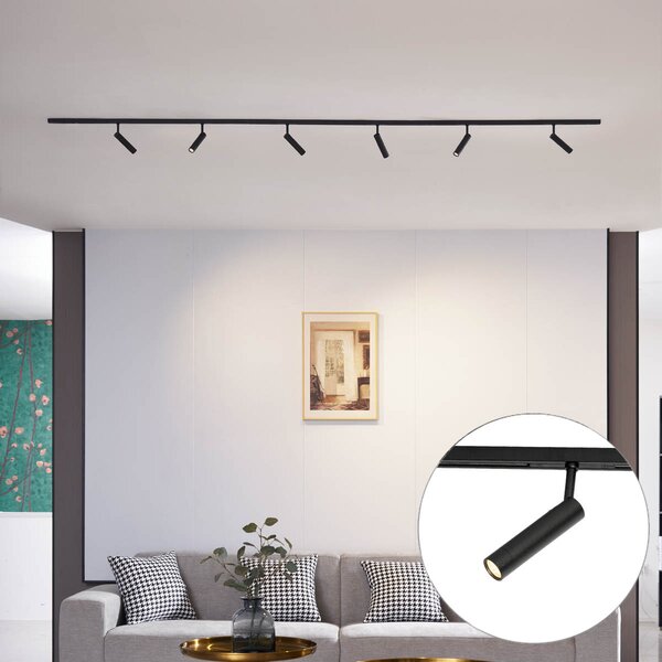 Sistem modern de iluminat pe șine cu 6 spoturi negre monofazate - Slimline Uzzy