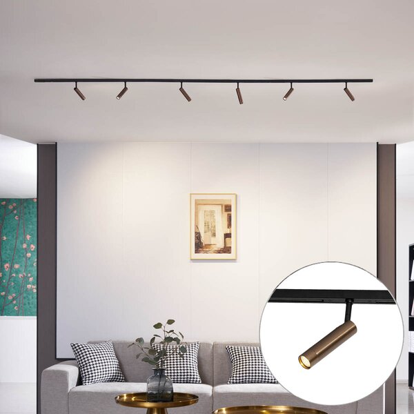 Sistem de iluminat modern pe șină cu 6 spoturi bronz închis monofazat - Slimline Uzzy