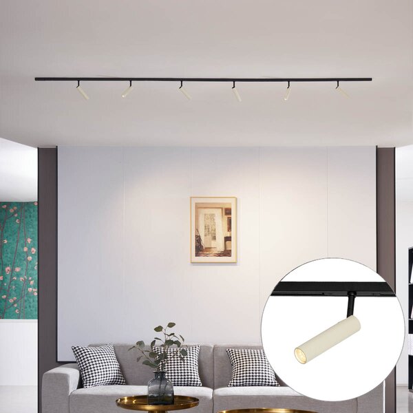 Sistem modern de iluminat pe șine cu 6 spoturi bej și negre monofazat - Slimline Uzzy