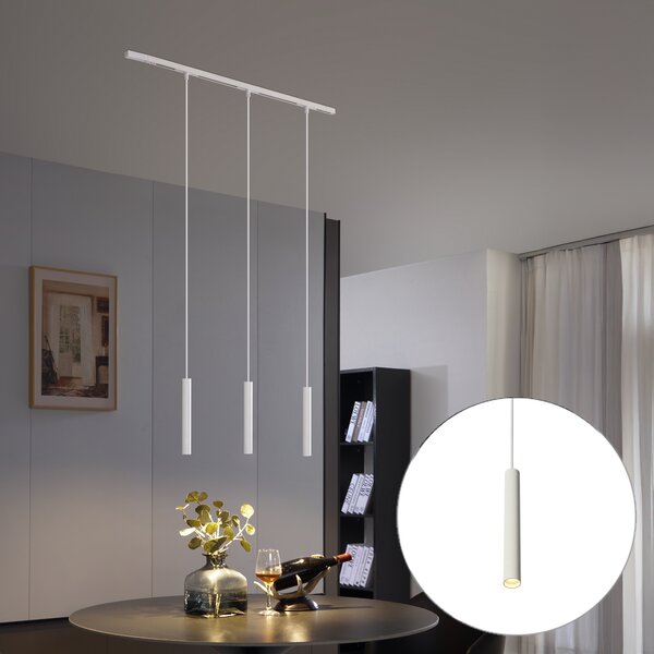 Sistem modern de iluminat pe șine cu 3 pendule albe monofazat - Slimline Keno