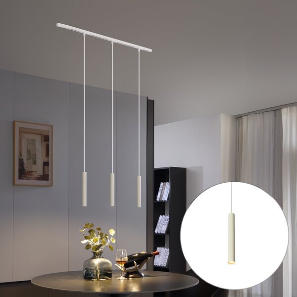 Sistem modern de iluminat pe șine cu 3 pendule bej și alb, monofazat - Slimline Keno