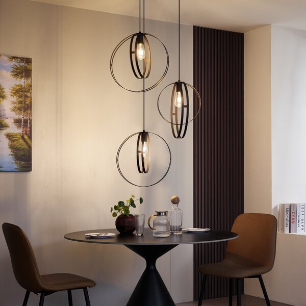 Lampă suspendată de design neagră rotundă cu 3 lumini - Indu