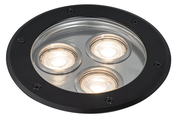 Set de 3 spoturi moderne de sol negre cu 3 lumini IP65 - Tribus