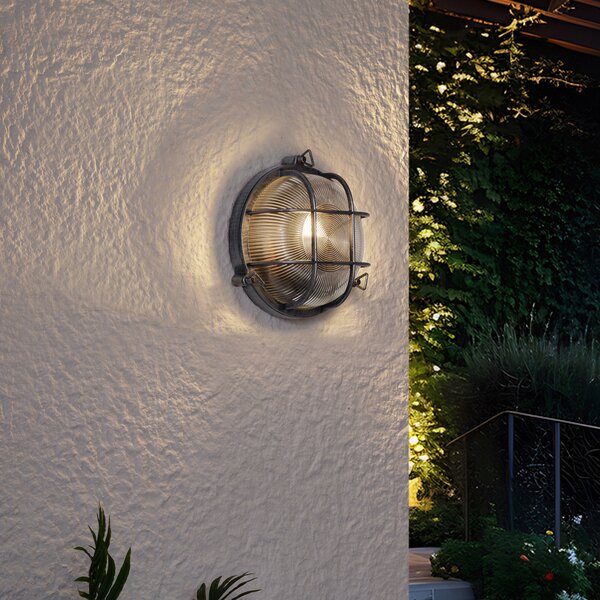 Lampă de perete pentru exterior argintie rotundă IP44 - Noutica