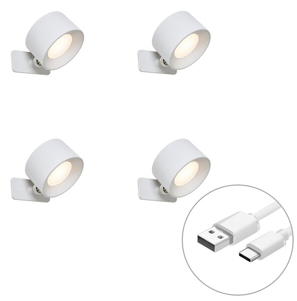 Set de 4 Aplice și Plafoniere Moderne Albe cu LED Reîncărcabil - Bright