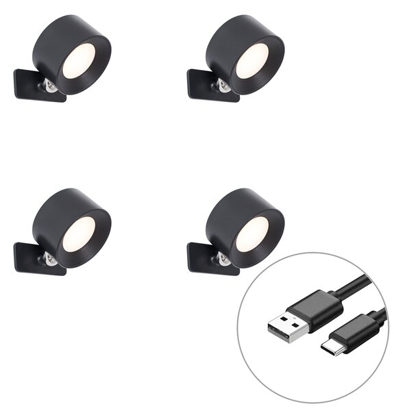 Set de 4 Aplice și Plafoniere Moderne Negre cu LED Reîncărcabil - Bright