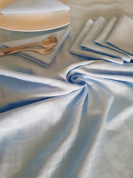 Fata de masa Kotonia Home Hotel - 160x220 - 6 servetele, Damasc Bleu, model carouri