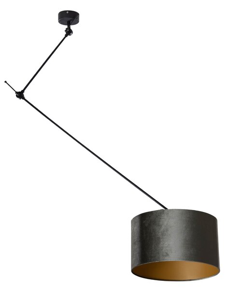 Lampa Suspendată Neagră cu Abajur de Catifea Verde 35cm - Blitz
