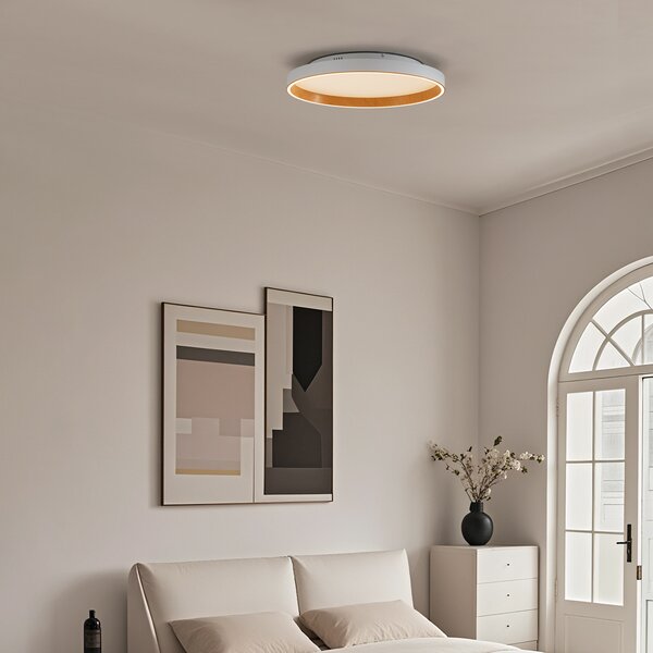 Plafonieră de design albă cu lemn 60cm incl. LED cu comutator cu 3 căi - Ingo