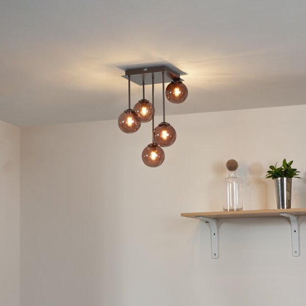 Plafonieră de design bronz cu sticlă bronzată cu 5 lumini - Atena