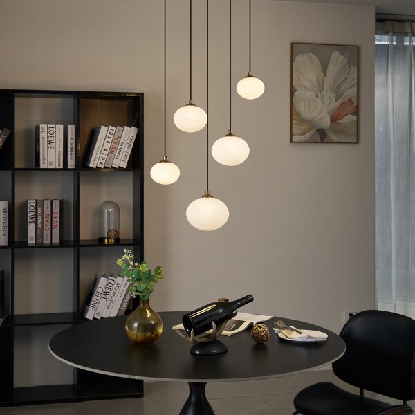 Lampă suspendată Art Deco aurie cu sticlă opal 5 lumini - Yani