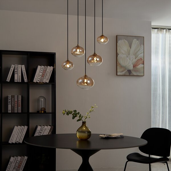 Lampă suspendată Art Deco aurie cu sticlă ambră - Jia