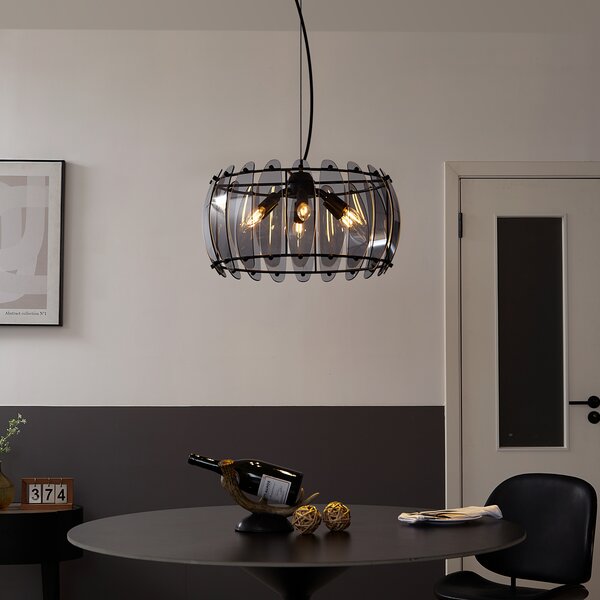 Lampă suspendată de design neagră cu sticlă fumurie rotundă cu 6 lumini - Mochan