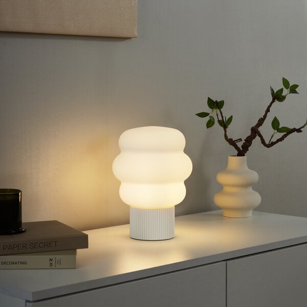 Lampă de masă Japandi bej cu sticlă opal 18cm - Kumo