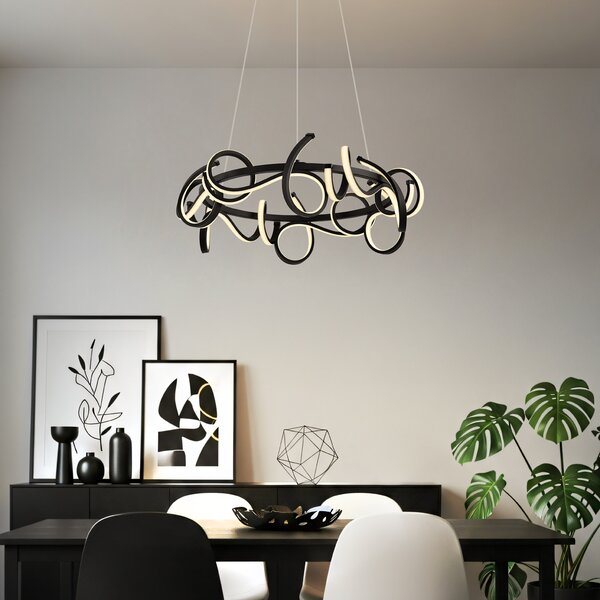 Lampă suspendată de design neagră rotundă cu dimmer în 3 trepte - Krisscross