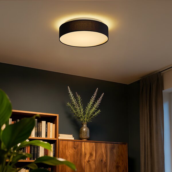 Plafonieră inteligentă neagră 35cm incl. LED și telecomandă - Flat Drum