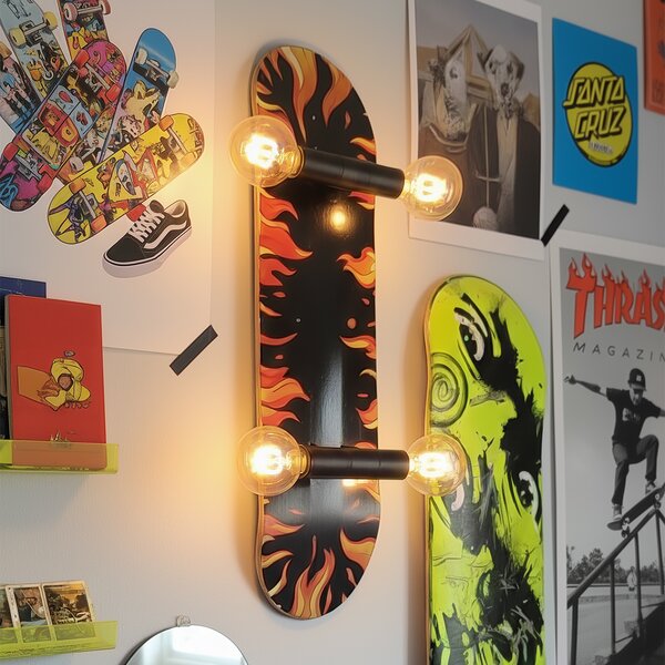 Lampă de perete neagră cu roșu 80cm - Skateboard