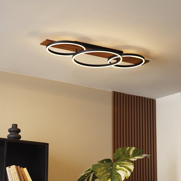 Plafonieră de design neagră rotundă cu LED inclus, cu 3 trepte de intensitate luminoasă - Nimue