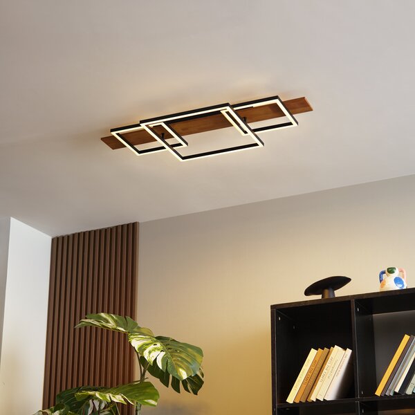 Plafonieră de design neagră pătrată, incl. LED, cu dimmer în 3 trepte - Nimue
