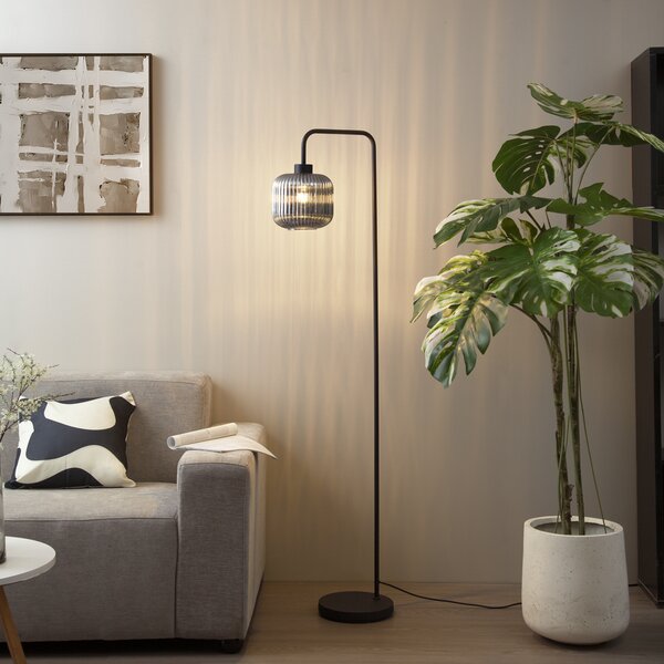 Lampă de podea de design neagră cu sticlă fumurie - Ana