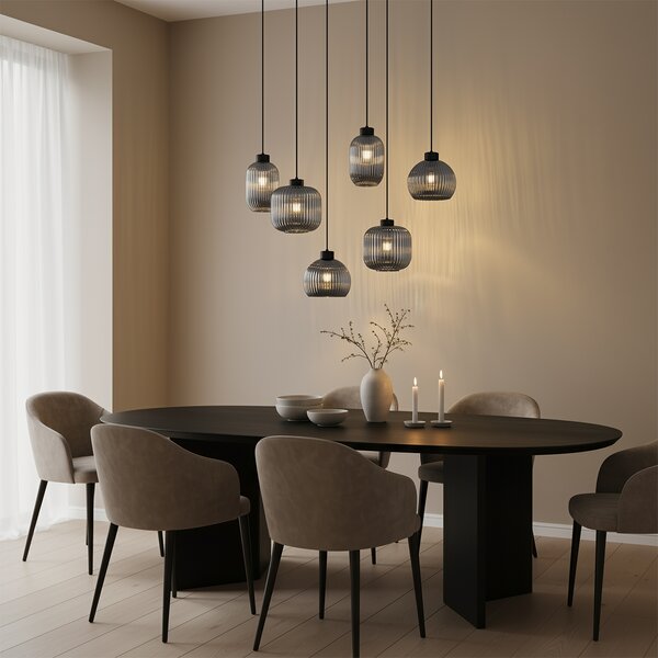 Lampa suspendată de design neagră cu sticlă fumurie cu 6 lumini - Ana