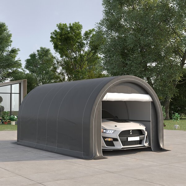 Outsunny Șopron Auto, Cort de Depozitare Portabil de Mare Capacitate cu Ușă, Copertina PE Anti-UV pentru Mașină, Barcă, Motocicletă, 3x5 m, Gri