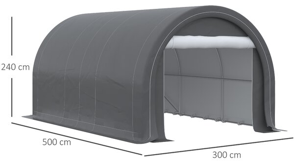 Outsunny Șopron Auto, Cort de Depozitare Portabil de Mare Capacitate cu Ușă, Copertina PE Anti-UV pentru Mașină, Barcă, Motocicletă, 3x5 m, Gri