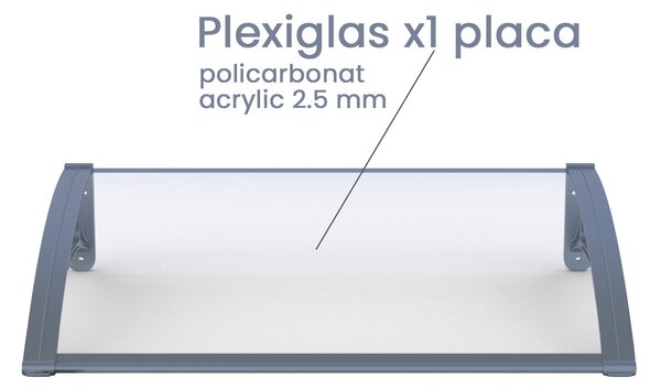 Copertină PRO 150x100 cm din aluminiu și plexiglas – Gri/Transparent