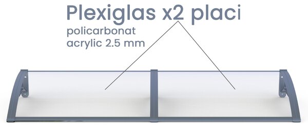 Copertină PRO 150x120 cm din aluminiu și plexiglas – Gri/Transparent