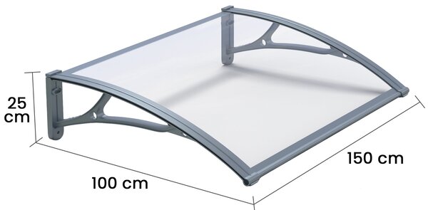 Copertină PRO 150x100 cm din aluminiu și plexiglas – Gri/Transparent
