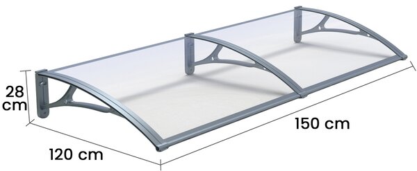 Copertină PRO 150x120 cm din aluminiu și plexiglas – Gri/Transparent