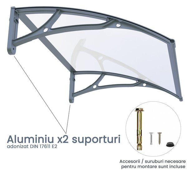 Copertină PRO 150x100 cm din aluminiu și plexiglas – Gri/Transparent